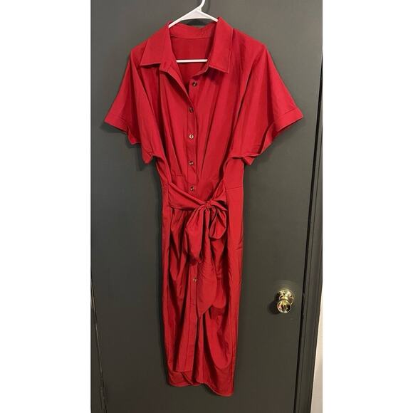 Red / rust button down front dress with wrap tie Large - Picture 1 of 9